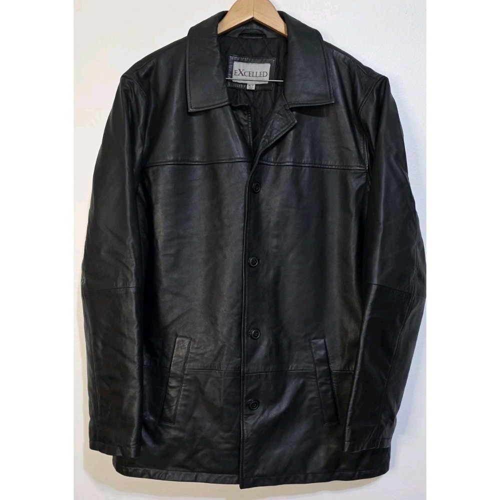 Excelled Leather Jacket Pockets Men XLT Black Moto Biker Thick Insulated Grunge